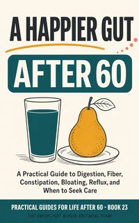 A Happier Gut After 60 — An older adult enjoying a comfortable meal and gentle walk, with subtle flowing shapes suggesting digestive ease without anatomical imagery.
